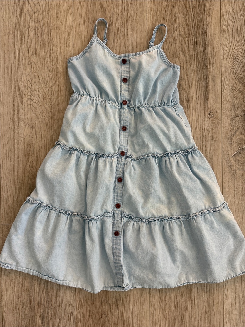 Zara Girls Light Wash Chambray Tiered Button Front Dress Size 7 (122 cm)
